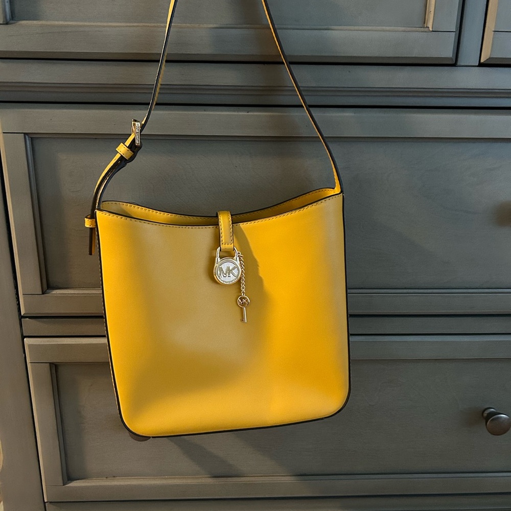 Michael Kors Yellow Leather Shoulder Bag with Adjustable Strap